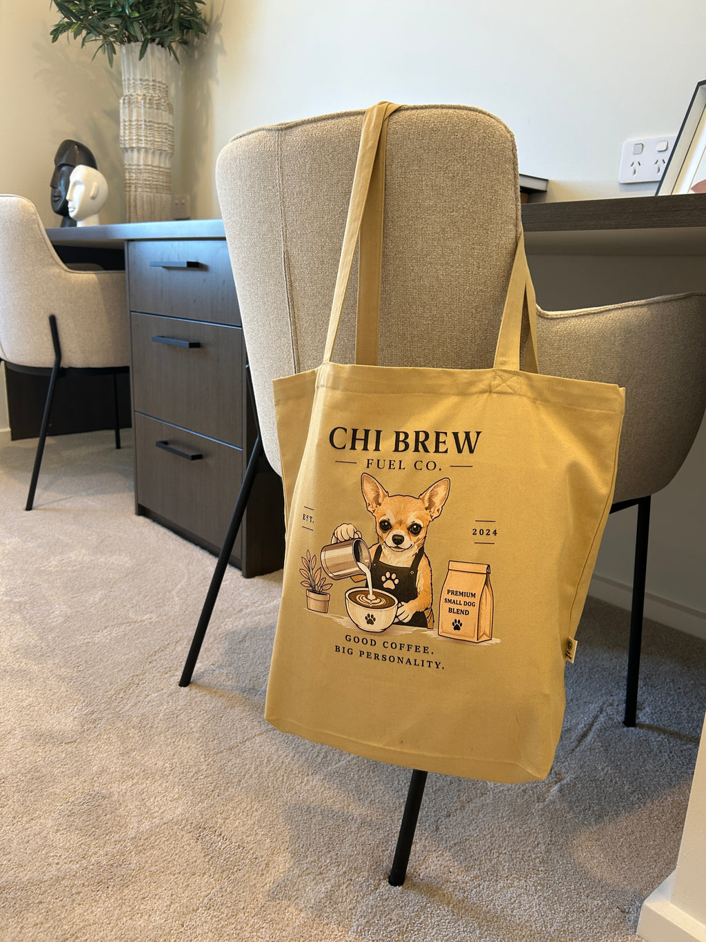 Chi Brew Eco Tote Bag - Organic Cotton Tote for Chihuahua Lovers