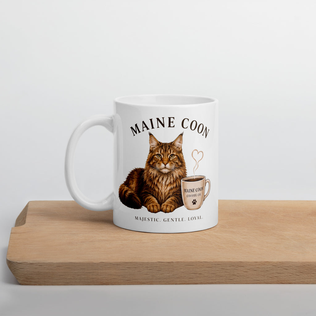 Maine Coon Coffee Mug on Wooden Board