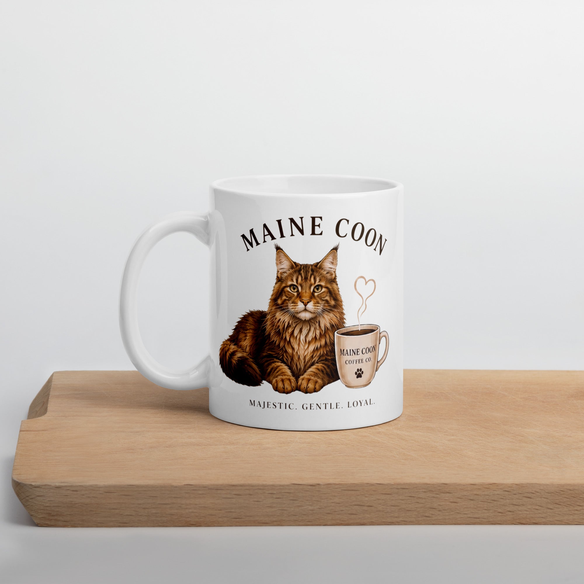 Maine Coon Coffee Mug on Wooden Board
