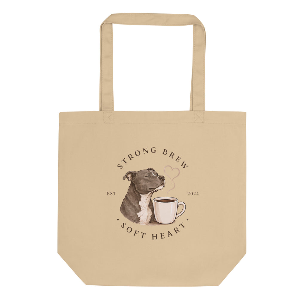 Organic tote bag with a picture of a staffy on the front