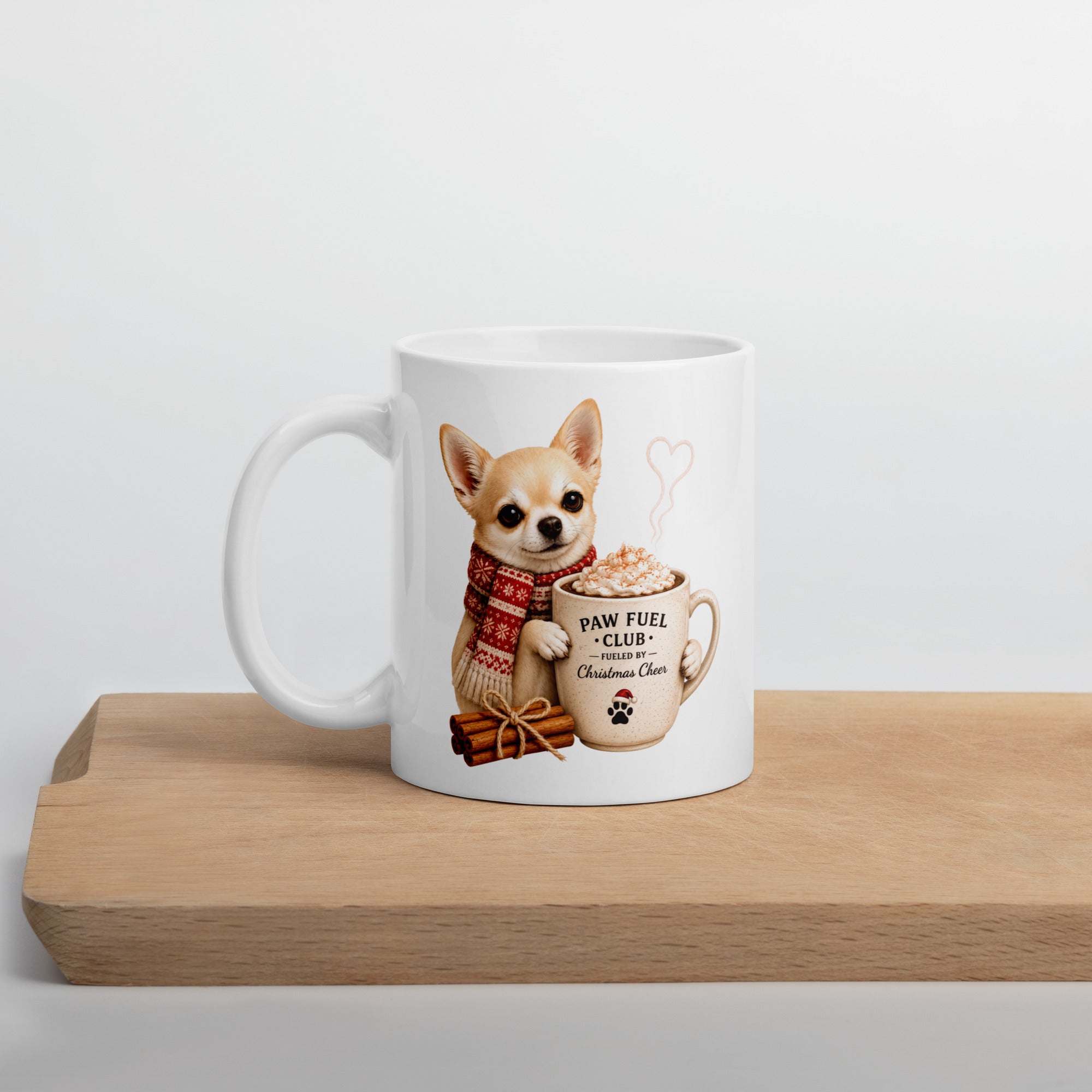 Christmas Paws Chihuahua Mug featuring a festive Chihuahua design