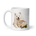Paw Fuel Club Summer Fun ceramic coffee mug featuring a smiling Samoyed beside an iced coffee with Australian native greenery by Paw Print Society.