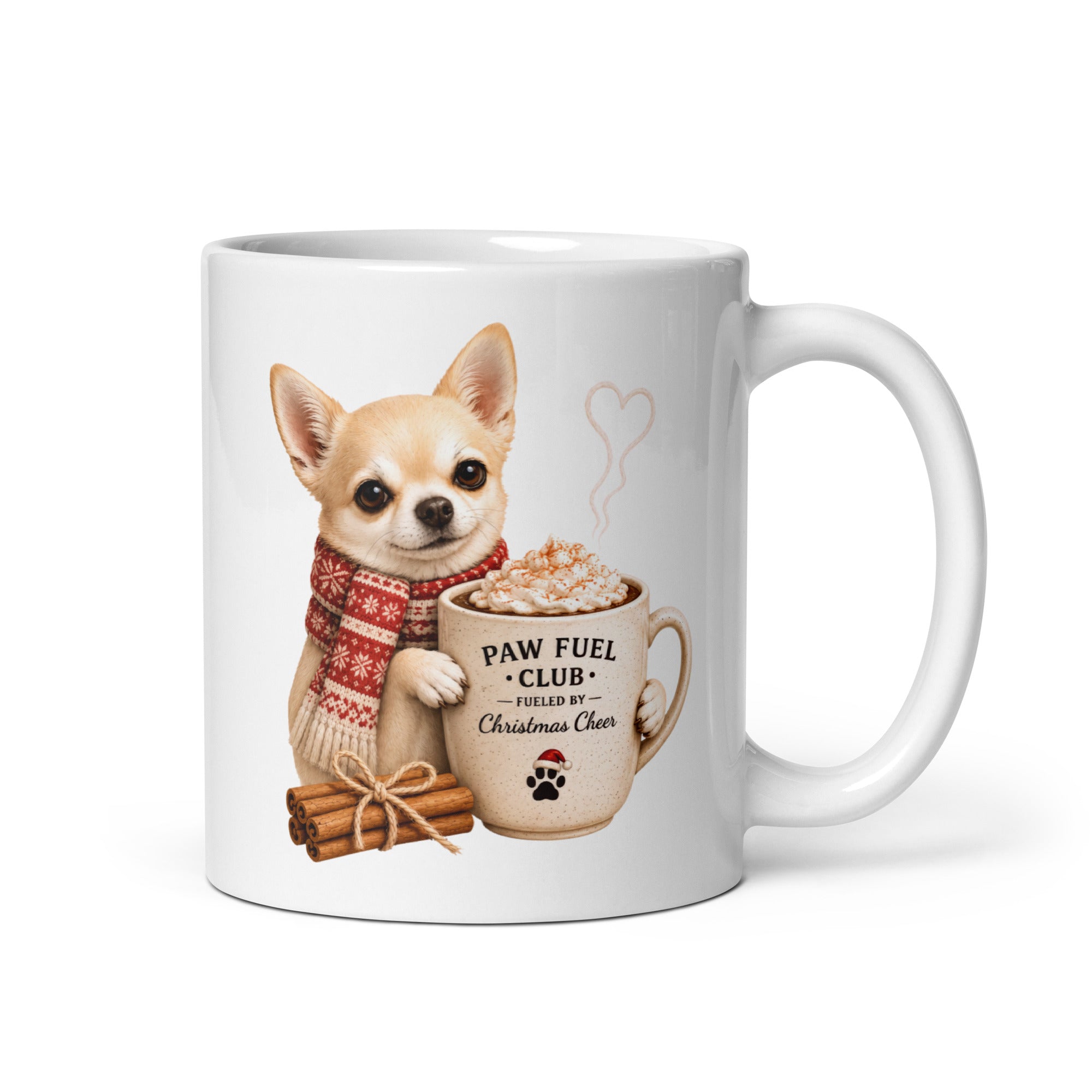 Christmas Paws Chihuahua Mug featuring a festive Chihuahua design