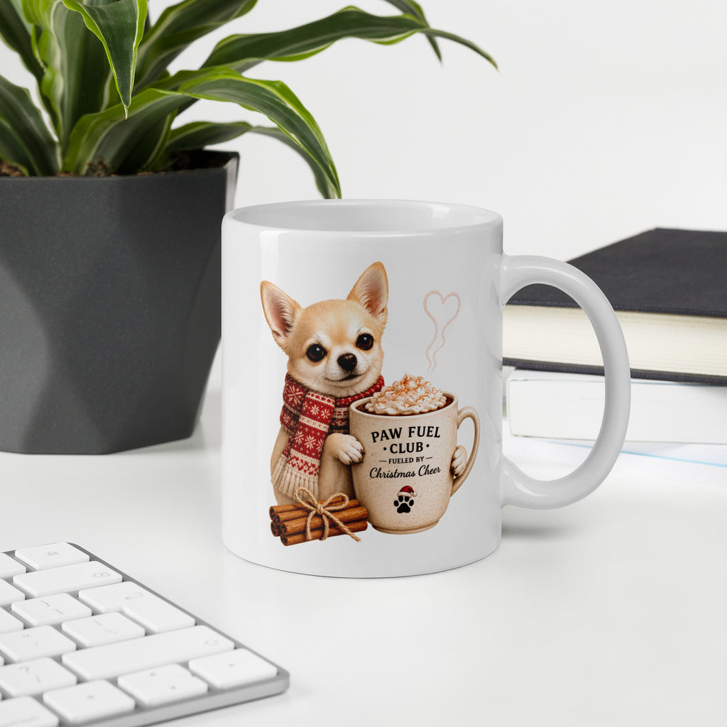 Christmas Paws Chihuahua Mug featuring a festive Chihuahua design